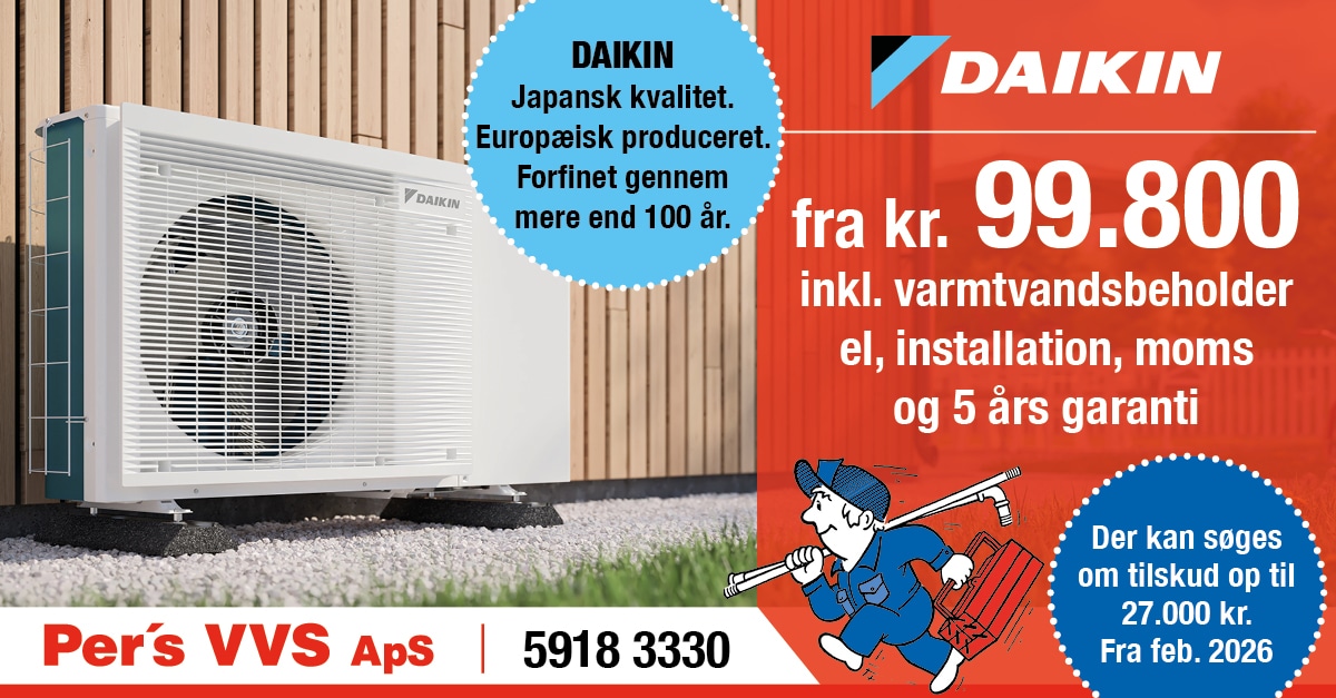 Daikin luft til vand varmepumpe inkl. installation og elarbejde